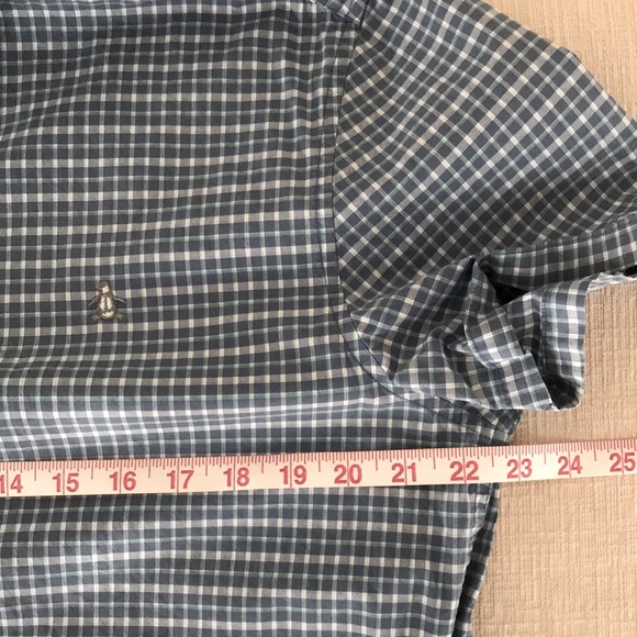 EUC Orig Penguin Rogue Skinny Fit short sleeve check blue/white/light green - Picture 6 of 9